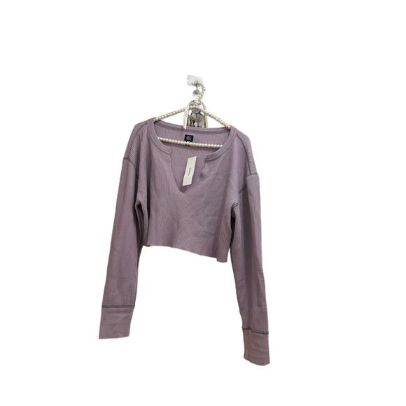 BDG Urban outfitters size medium purple waffle knit long sleeve crop top v-neck - Picture 4 of 5